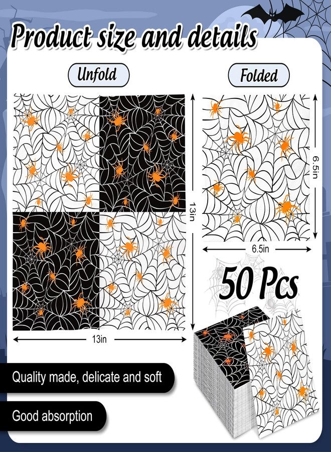 Whaline 50 Pcs Halloween Paper Napkins Black White Spider Web Disposable Napkins Double-Sided Luncheon Dinner Napkin for Trick or Treat Holiday Party Table Supplies - Image 2